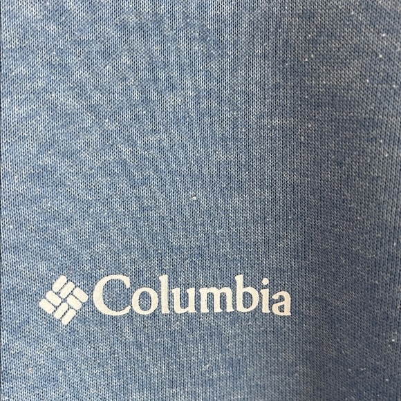 Columbia Classic Back Graphic Logo Hoodie Steel Blue Kangaroo Pocket Size L - Picture 5 of 12